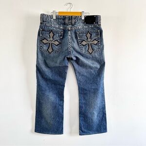 Y2K Affliction Men's Denim Jeans with Cross Design Cooper Relaxed Boot Cut